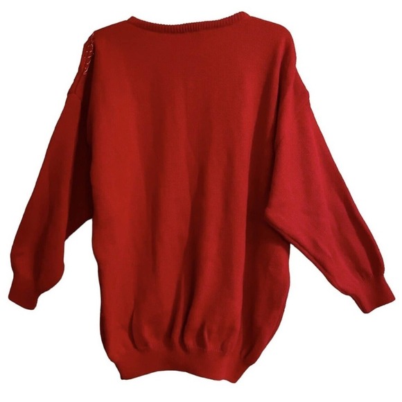 Vintage YES Tunic Sweater Red Size Small 80s Embroidered Oversized Crewn… - Picture 4 of 8
